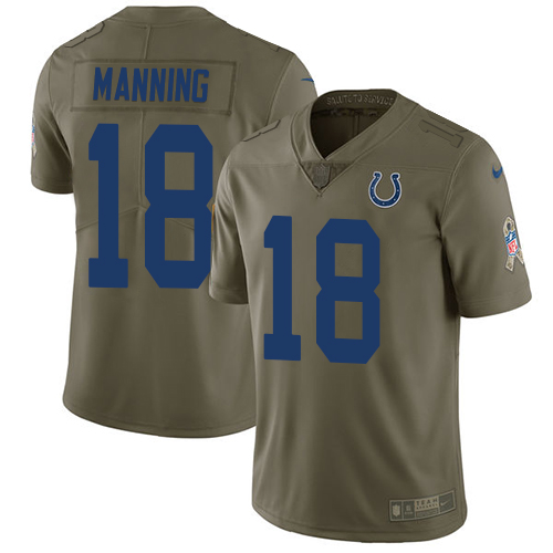 Nike Colts #18 Peyton Manning Olive Men's Stitched NFL Limited Salute to Service Jersey